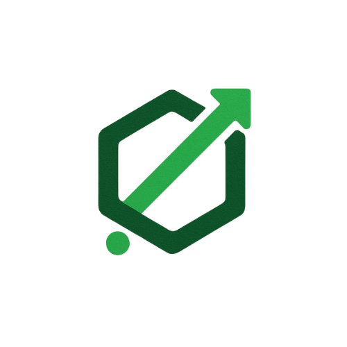 Danfi - Logo hexagonal verde con flecha de crecimiento